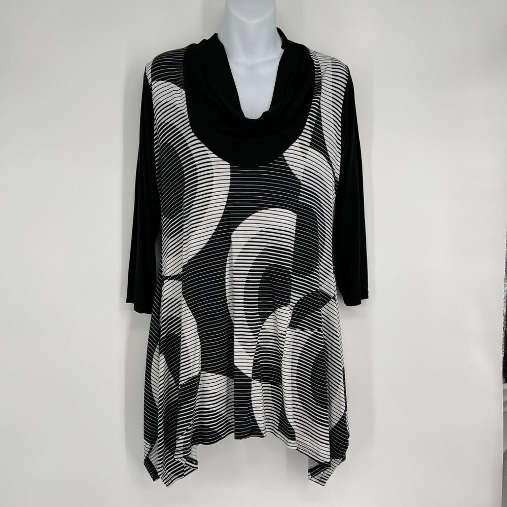 LIOR Paris Black &‎ White Geometric Print Cowl Neck Tunic Top Size M